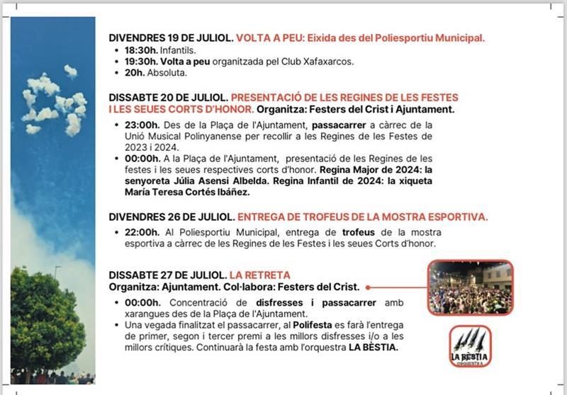FESTES POLINY DE XQUER 2024 | Este cap de setmana disfrutaran de la 'Nit de Retreta'